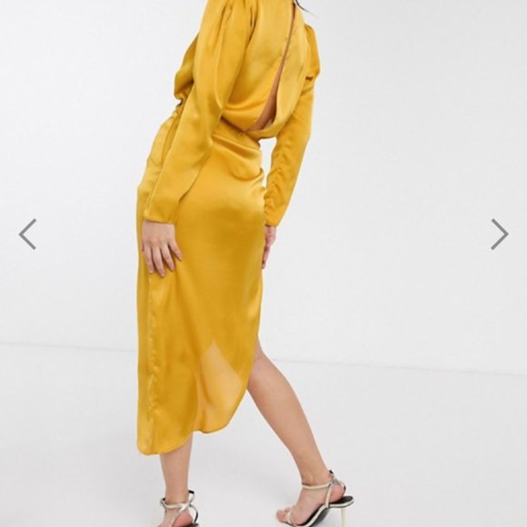 MIDI wrap dress with gathered side in gold size 8 - Picture 2 of 4